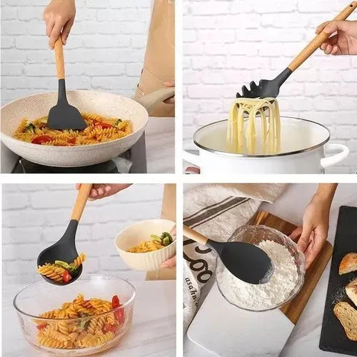 Drop Kit 12 Peças Colher para Cozinha Silicone BPA Antiferrugem Utensílios de Cozinha Jogo de Colher