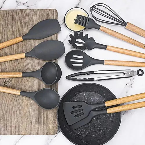 Drop Kit 12 Peças Colher para Cozinha Silicone BPA Antiferrugem Utensílios de Cozinha Jogo de Colher