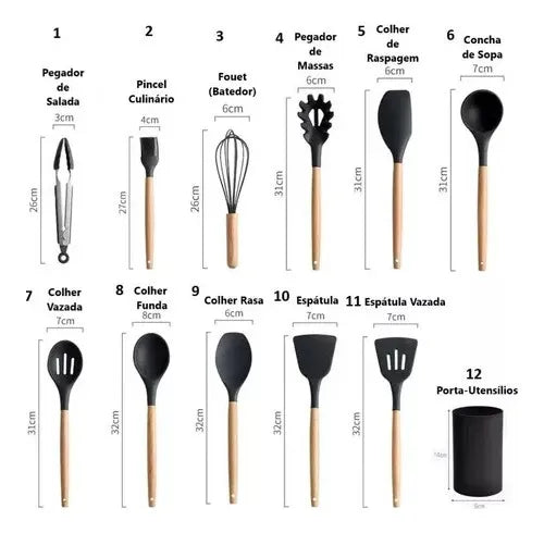 Drop Kit 12 Peças Colher para Cozinha Silicone BPA Antiferrugem Utensílios de Cozinha Jogo de Colher