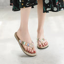 Verão tecido flip-flops para mulheres moda casual plana antiderrapante