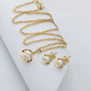 Conjunto Colar E Brinco Com Pingente de Pérola Folheado A Ouro 18k Ótima Opção De Presente