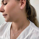 Conjunto Colar E Brinco Coração Femino Cravejada Zircônia Cristal Presente Prata 925