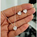 Conjunto Colar E Brinco Coração Femino Cravejada Zircônia Cristal Presente Prata 925