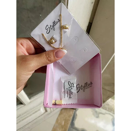 Conjunto Colar E Brinco Com Pingente de Pérola Folheado A Ouro 18k Ótima Opção De Presente