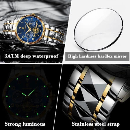 Relógio Masculino De Quartzo Luminoso POEDAGAR Homem Moda Original Cronógrafo Esportivo De Mutifução De Aço Inoxidável