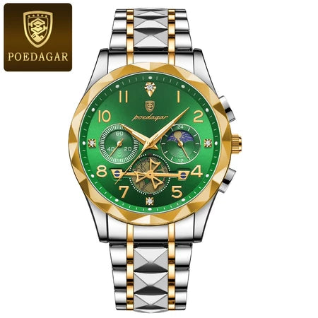 Relógio Masculino De Quartzo Luminoso POEDAGAR Homem Moda Original Cronógrafo Esportivo De Mutifução De Aço Inoxidável