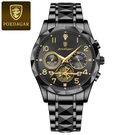Relógio Masculino De Quartzo Luminoso POEDAGAR Homem Moda Original Cronógrafo Esportivo De Mutifução De Aço Inoxidável