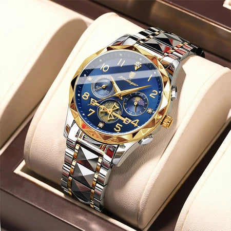 Relógio Masculino De Quartzo Luminoso POEDAGAR Homem Moda Original Cronógrafo Esportivo De Mutifução De Aço Inoxidável