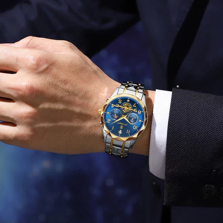 Relógio Masculino De Quartzo Luminoso POEDAGAR Homem Moda Original Cronógrafo Esportivo De Mutifução De Aço Inoxidável